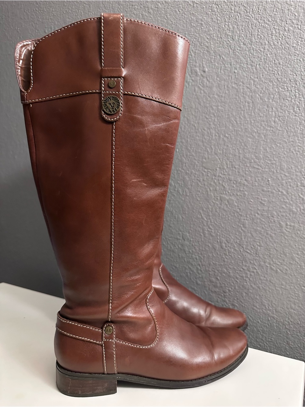 Anne Klein Tall Brown Leather Over-the-Knee Riding Boots